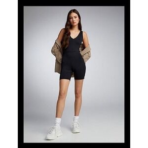 Second Skin Athletic Romper/Jumpsuit Black V-Neck Sleeveless SZ XS